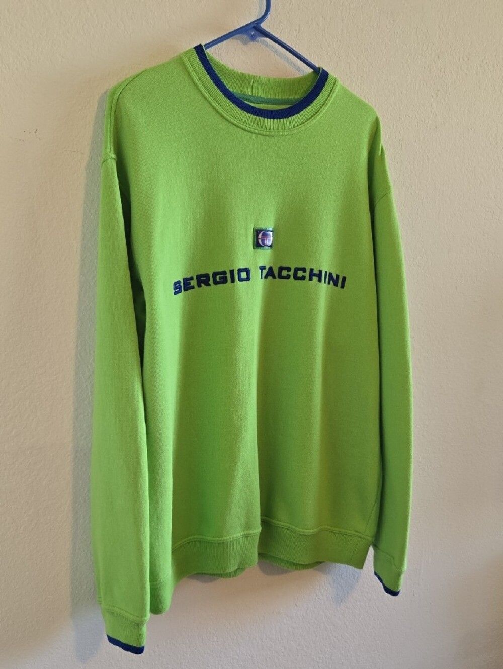 Sergio Tacchini Lime Green Sweatshirt with Blue Trim - XL - Picture 10 of 13